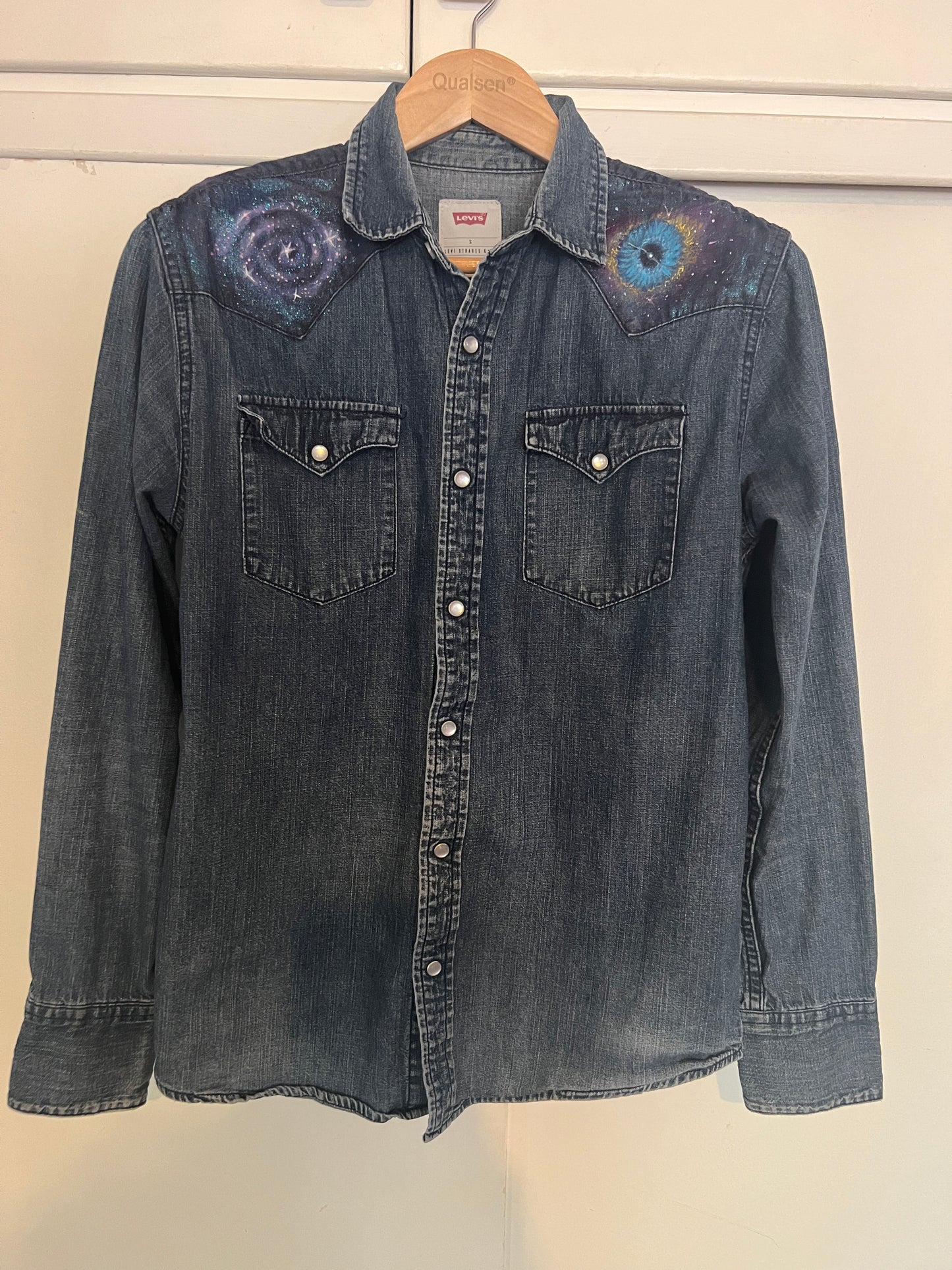 Moonlight Magic Mushrooms by Nicole Young, Hand-painted Levi's Snap-front Denim Shirt, Men's M
