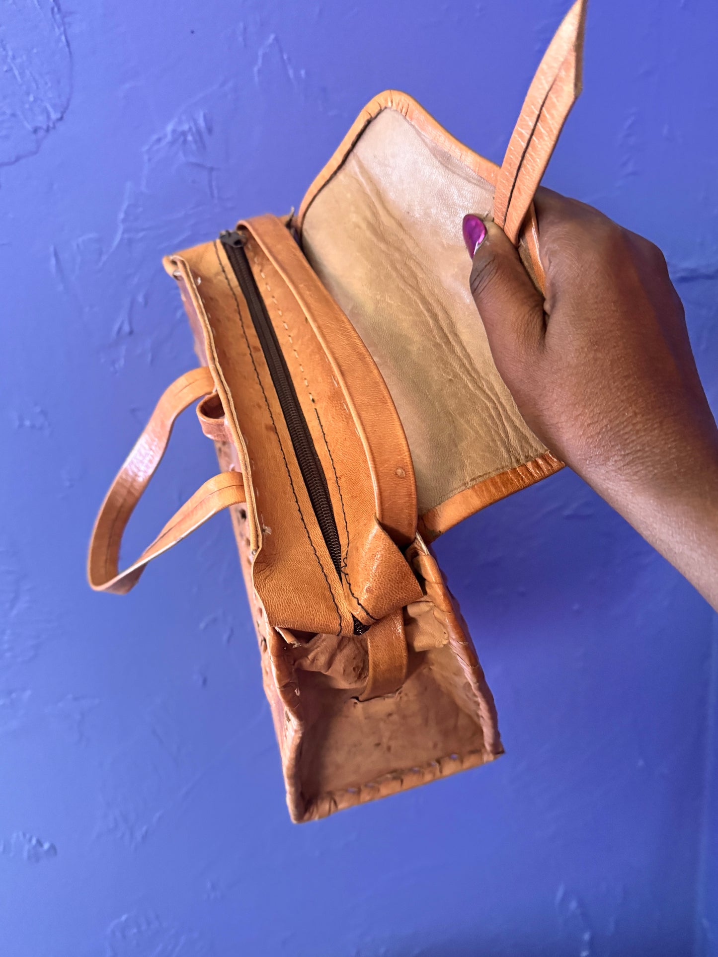 Bohemian Sunflowers Handcrafted Leather Handbag with Shoulder Strap, in Honey Brown