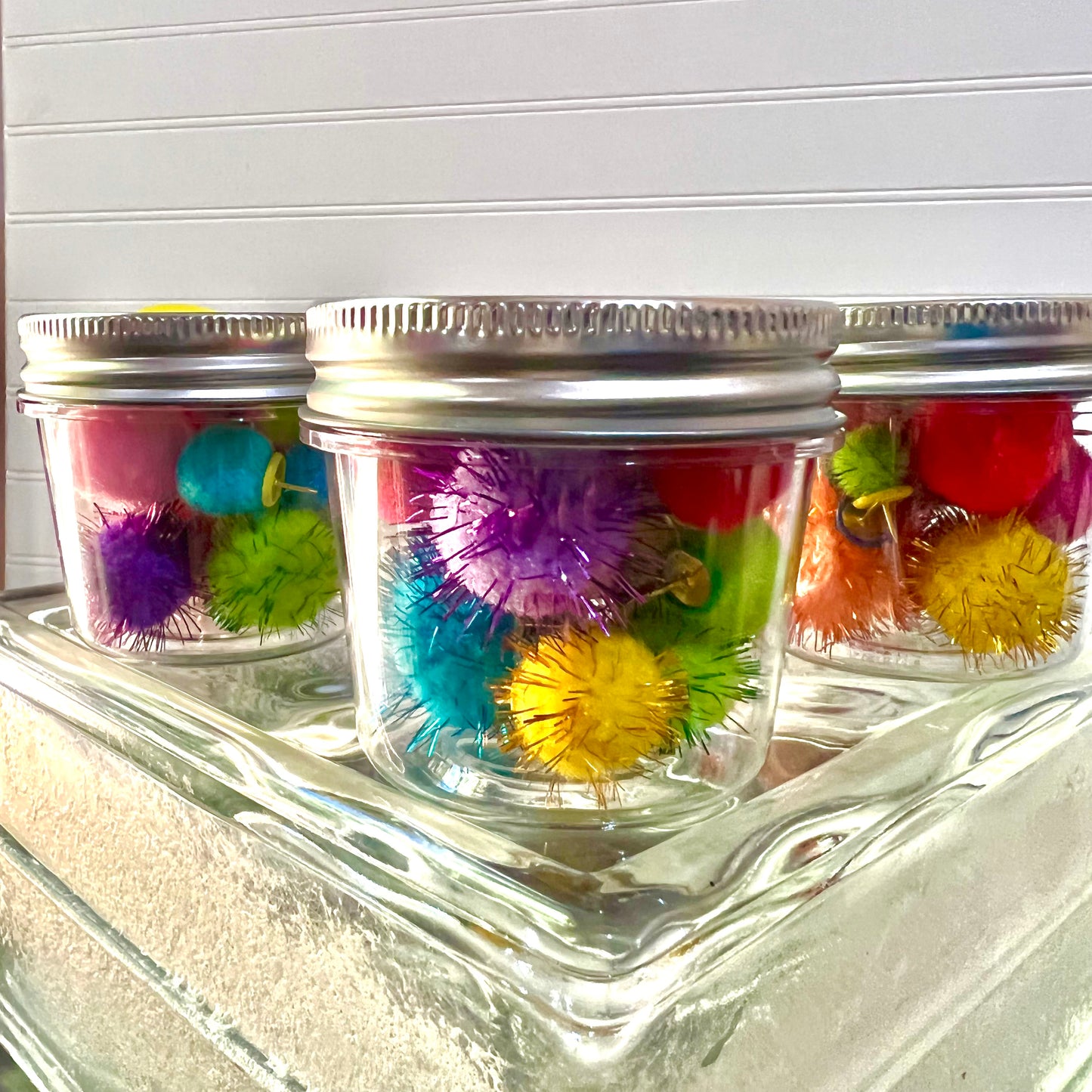 Pom-Pom Push Pins - 1 jar of 12 assorted pins