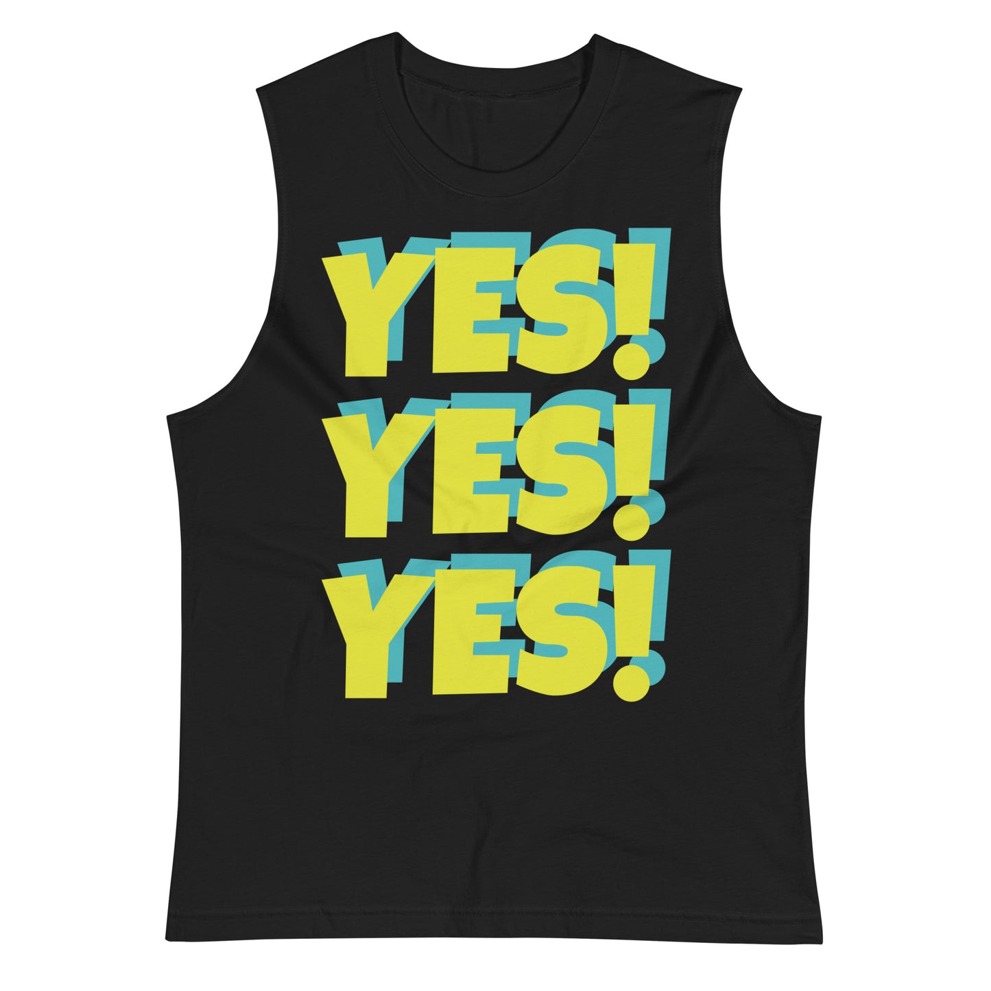 YES! YES! YES! Unisex Black Muscle Shirt - Solar/Turquoise