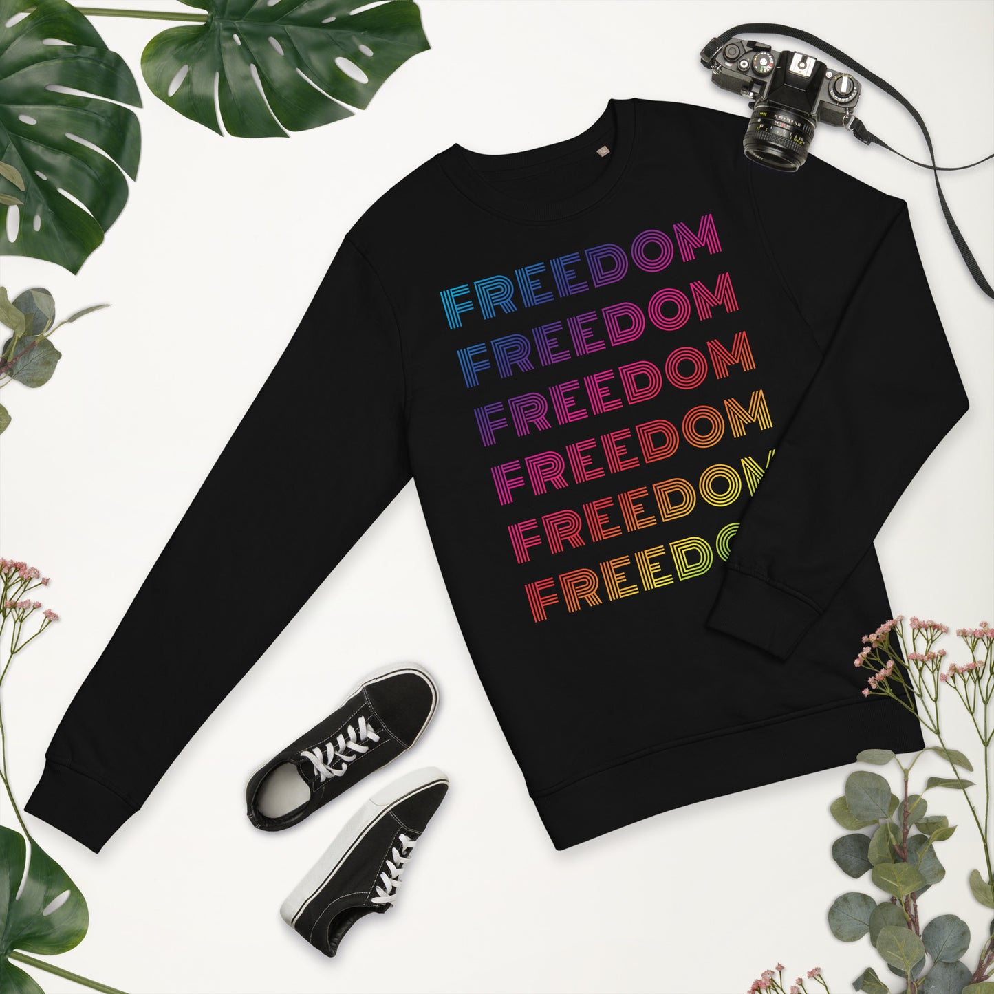 Freedom Unisex Organic Sweatshirt in Black Rainbow