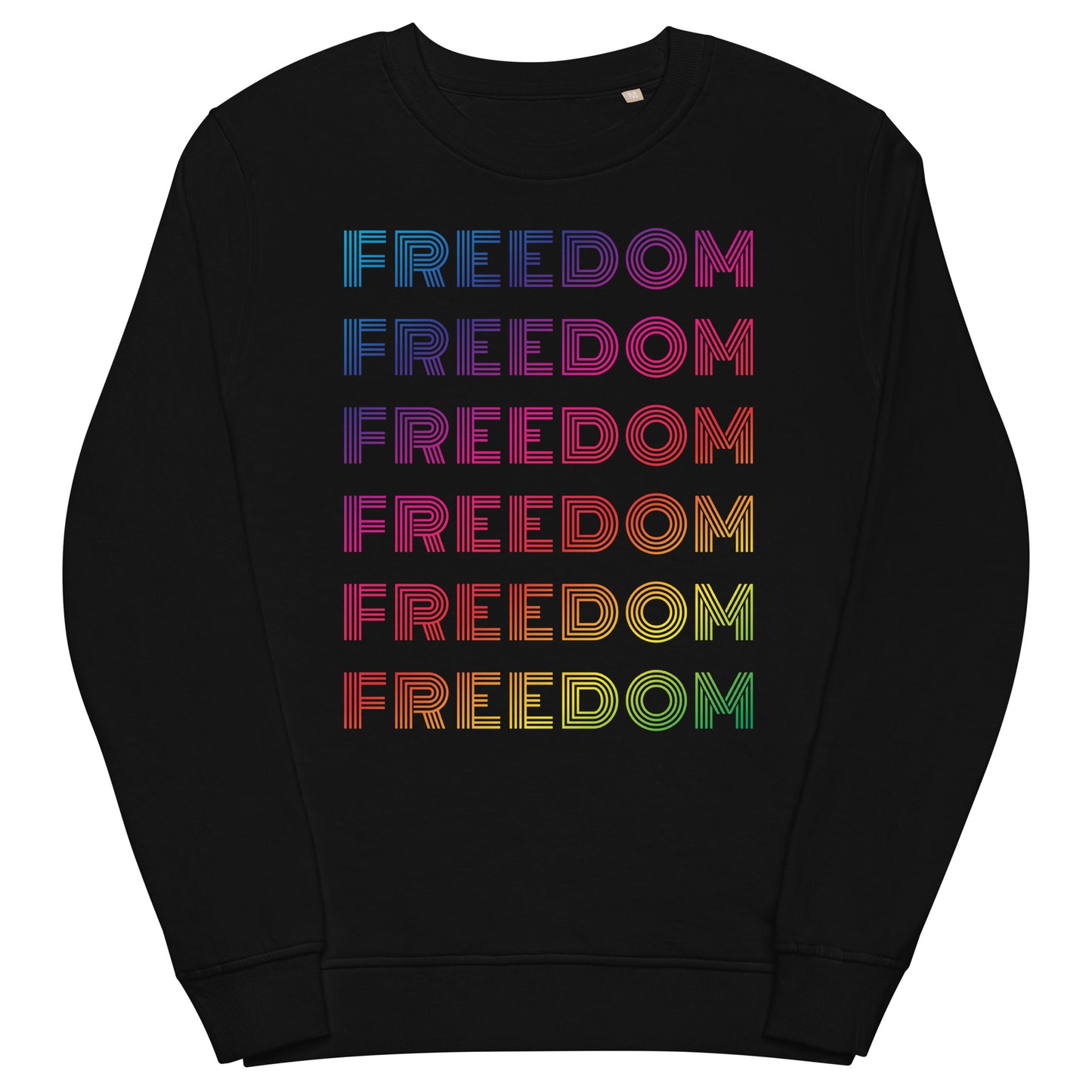 Freedom Unisex Organic Sweatshirt in Black Rainbow