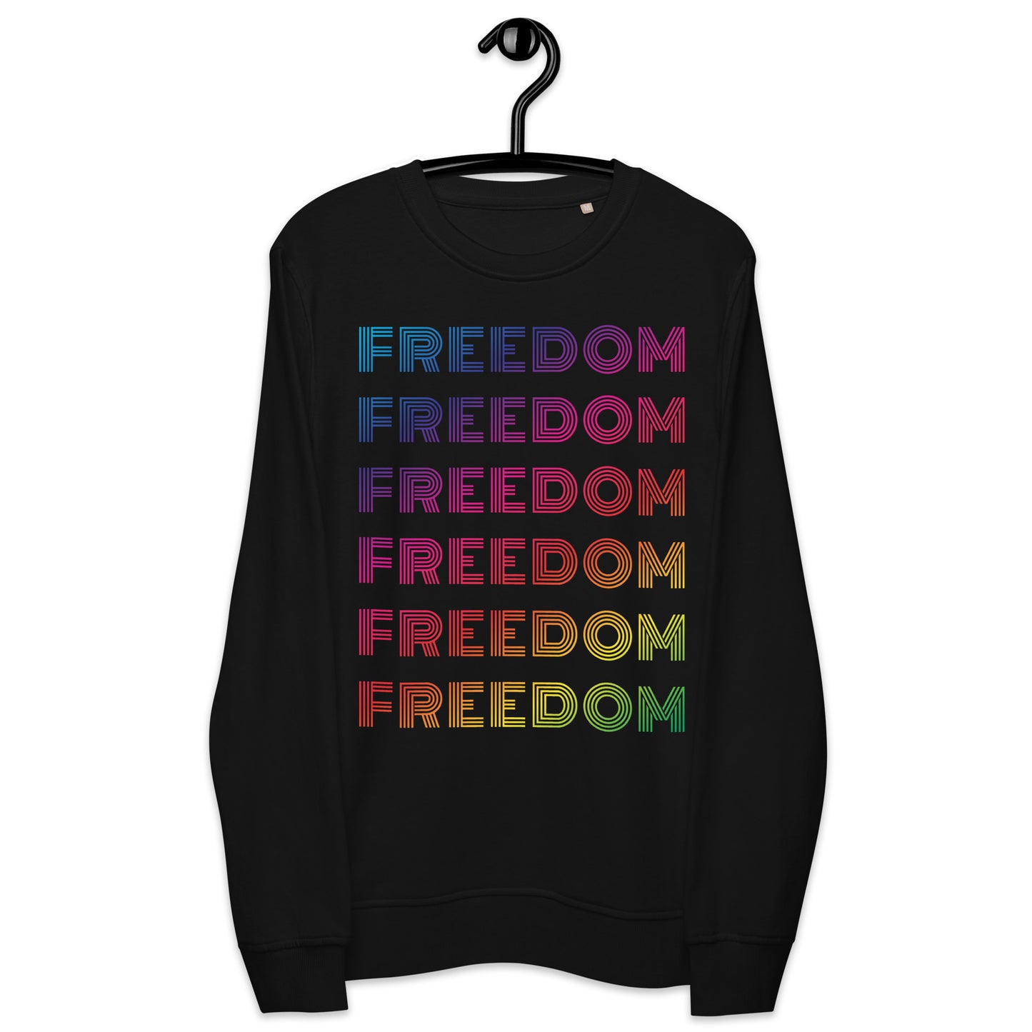 Freedom Unisex Organic Sweatshirt in Black Rainbow