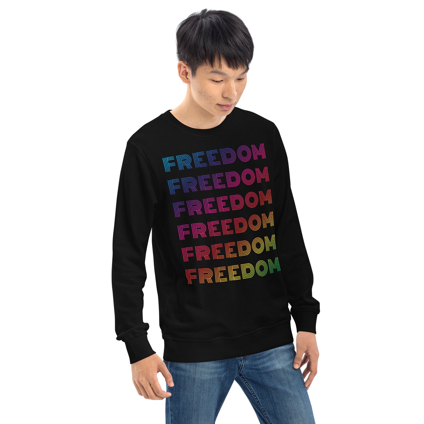 Freedom Unisex Organic Sweatshirt in Black Rainbow