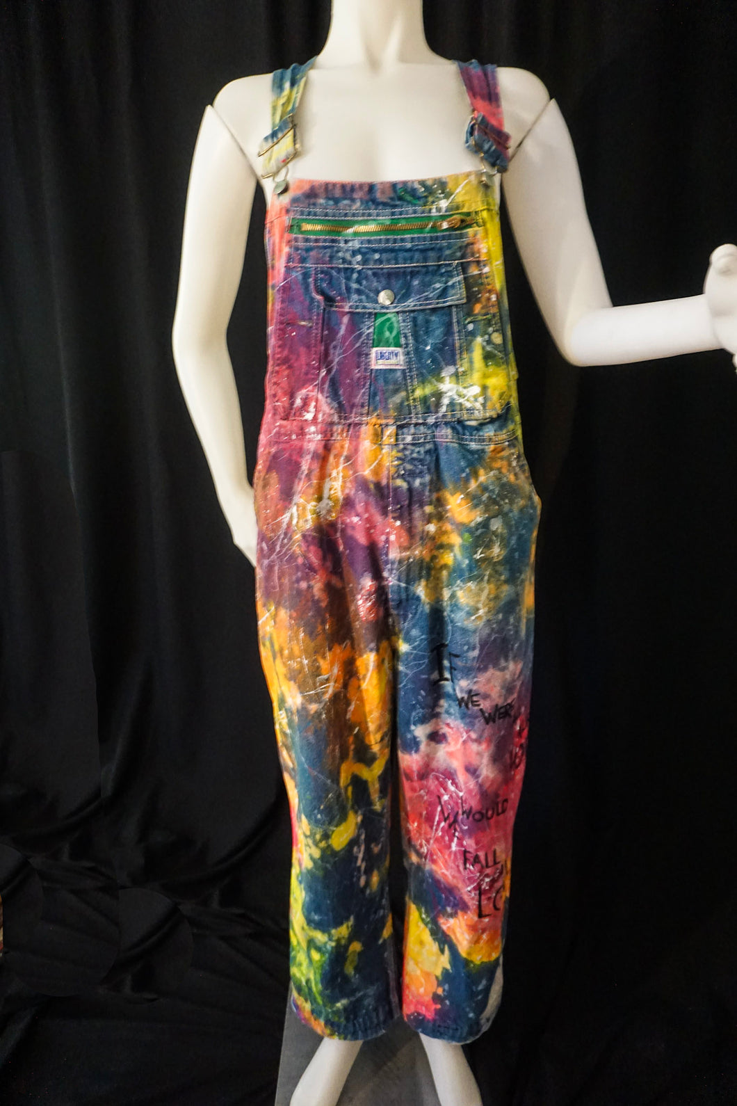 A Cosmic Neon Daydream - Handpainted and Distressed Liberty Overalls by Nicole Young, Size Adult S/M