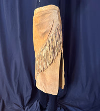 Load image into Gallery viewer, Get Fringed! Old Western Vintage 1990s Long Fringe Tan Suede Skirt - Handmade Women&#39;s US Size M
