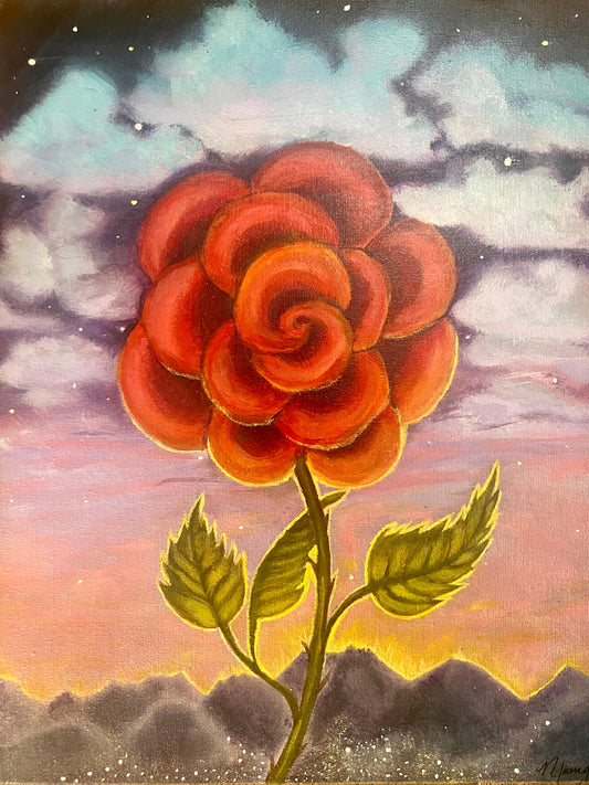 “Desert Rose," Framed Acrylic Painting, Original Art by Lali Nicole Young, signed 11x17