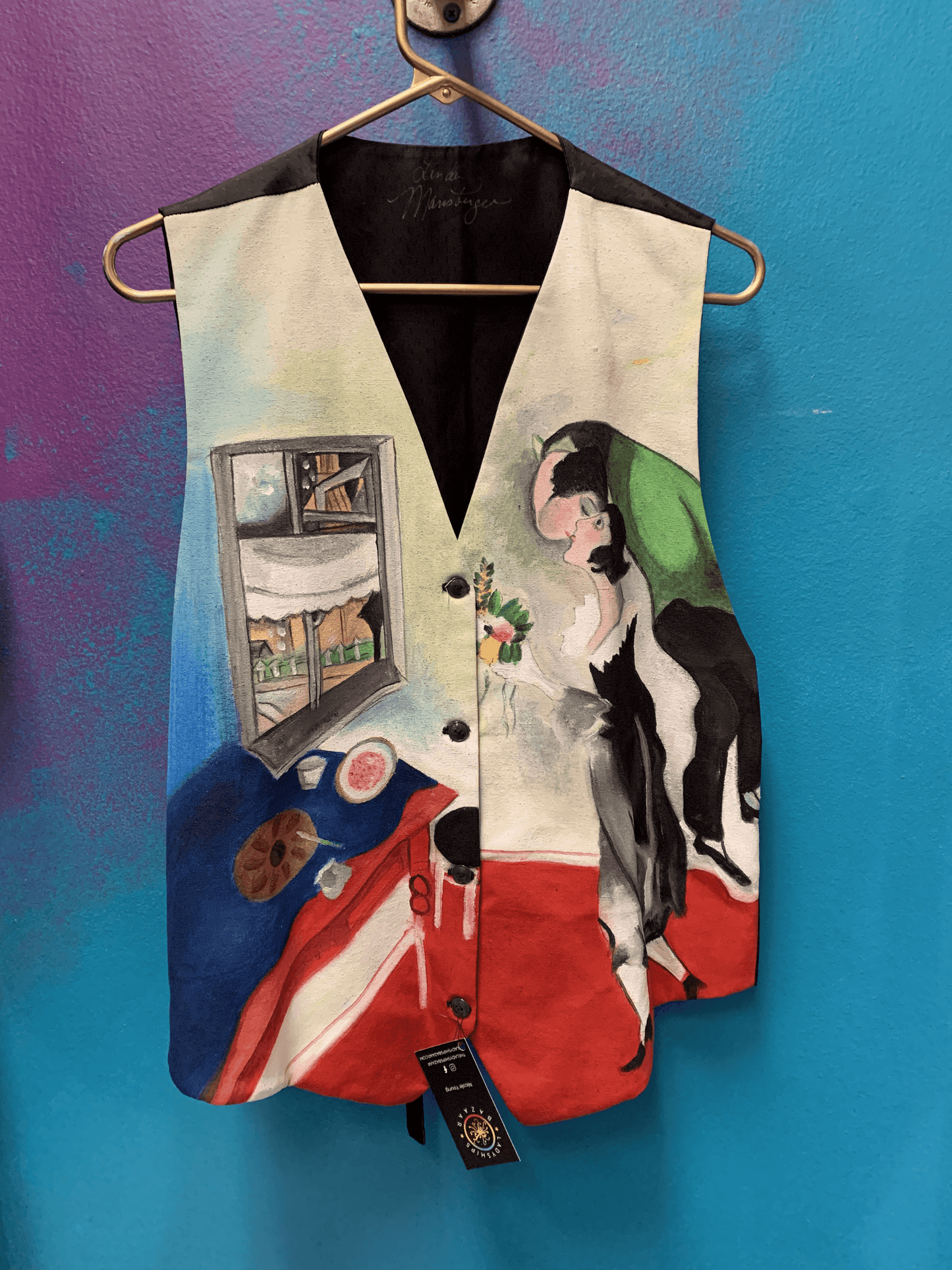 Psychedelic Romance. Surrealist Hand-painted Vest, Wearable Art, Signed by Artist