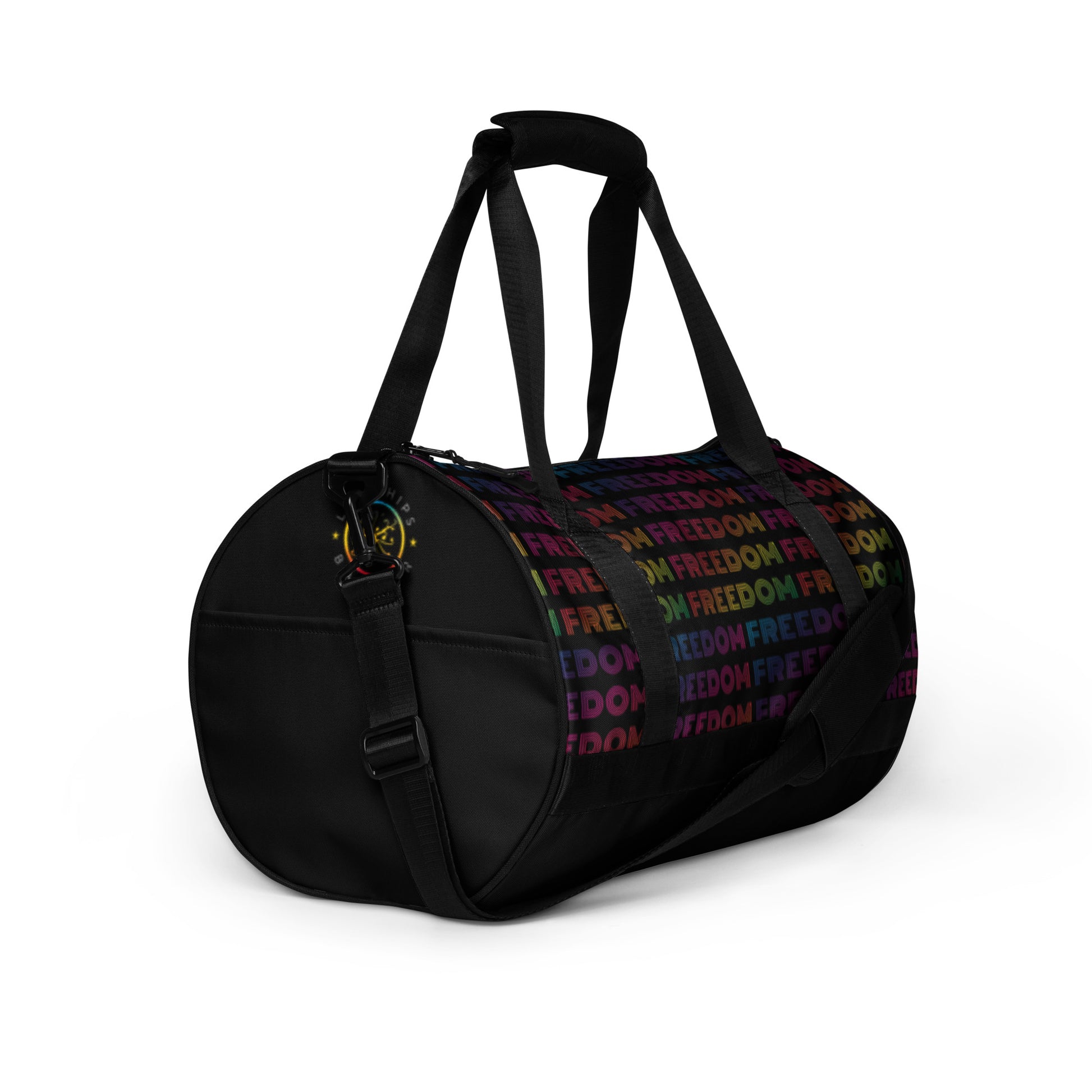 Freedom Go! Duffel Bag 3/4 view showing dual handles, shoulder strap, and side pocket.