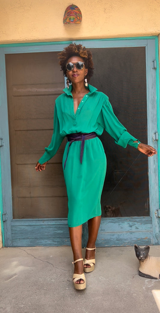 Green Wave, 1970s Vintage Longsleeve Dress