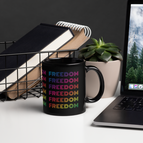 freedom coffee mug, 11 oz Black/Rainbow