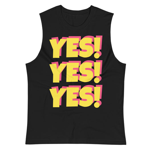 Haute Body Language YES! YES YES! Unisex Black Muscle Shirt , Color: Solar / Sugilite