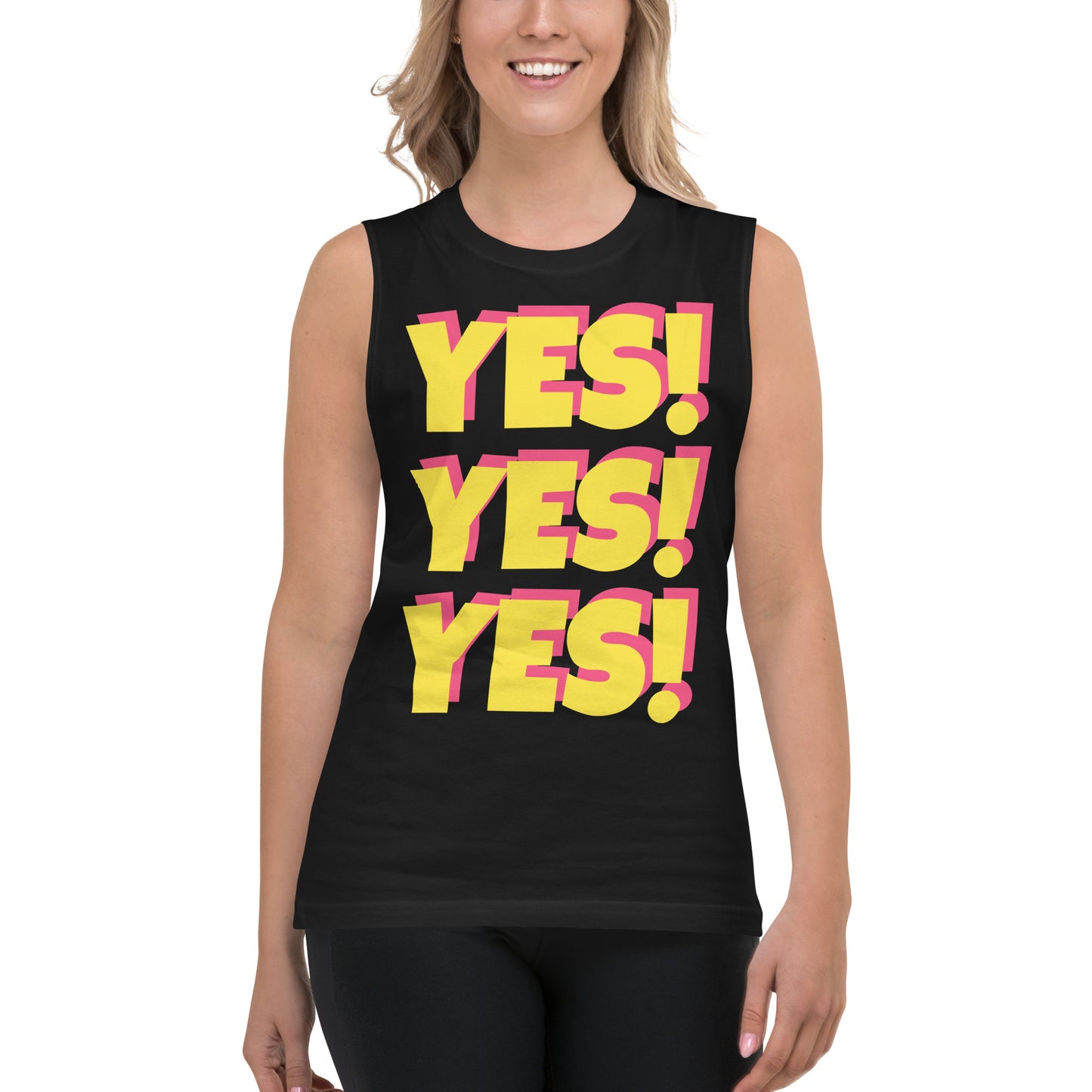 Good fortune sleeveless muscle tee, yoga top, workout shirt for men and women