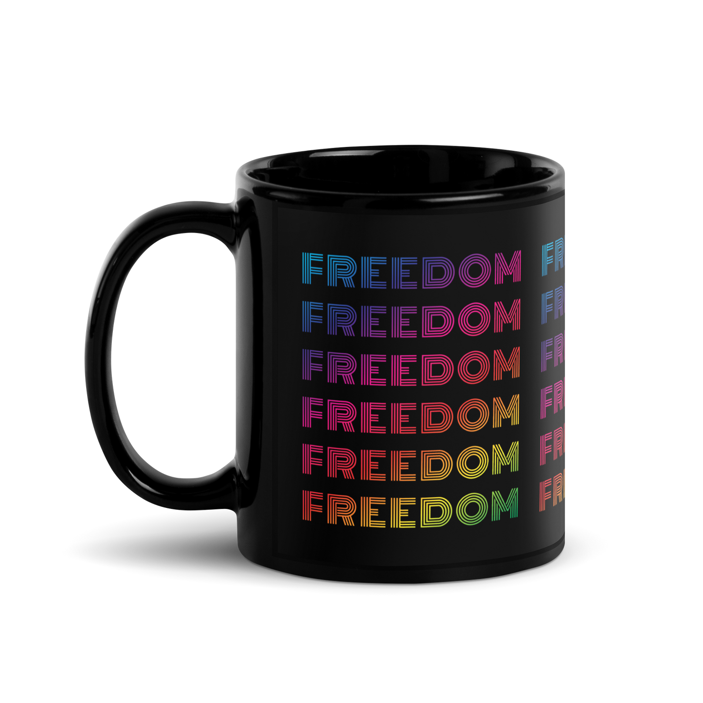 Freedom Mug in Black/Rainbow, 11oz, ceramic 