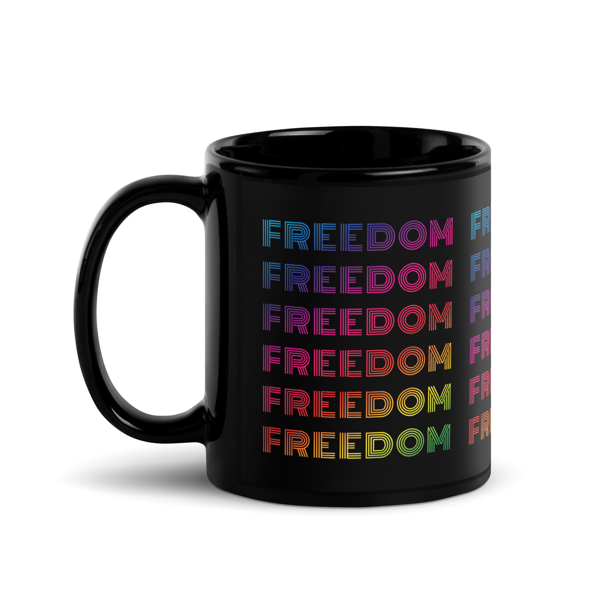 Freedom Mug in Black/Rainbow, 11oz, ceramic 