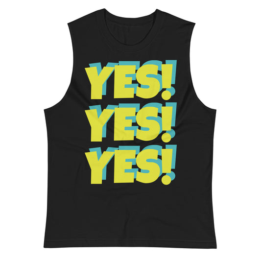 YES! YES! YES! Unisex Black Muscle Shirt - Solar/Turquoise
