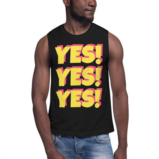 Haute Body Language YES! YES YES! Unisex Black Muscle Shirt , Color: Solar / Sugilite